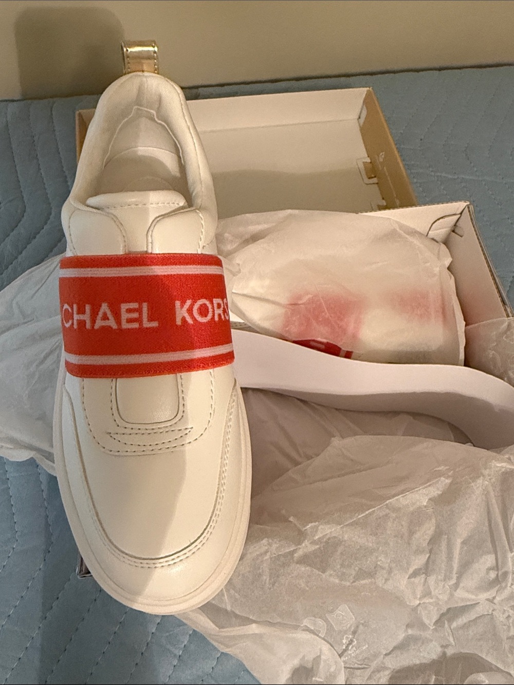 Michael Kors Kids White Sneakers with Red Logo Band